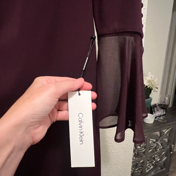 Calvin Klein Boat Neck Flare Sleeve w/buttons Dress - Picture 5 of 9